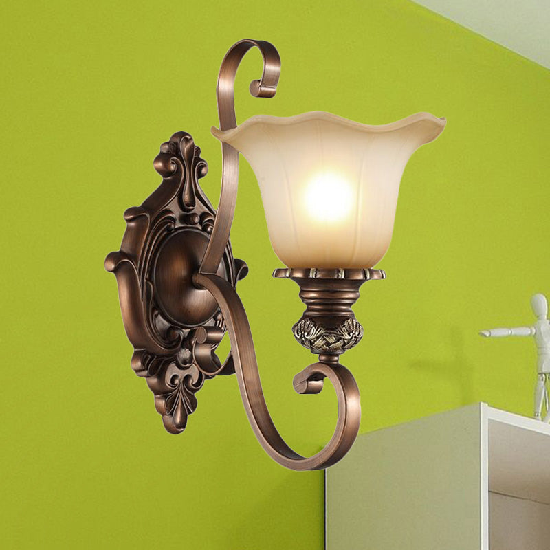 1/2-Head Wall Sconce Lighting with Floral Shade Crystal Traditional Corridor Wall Lamp in Coffee 1.0 Coffee Clearhalo 'Wall Lamps & Sconces' 'Wall Lights' Lighting' 1221108