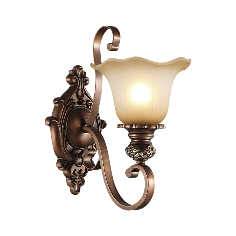 1/2-Head Wall Sconce Lighting with Floral Shade Crystal Traditional Corridor Wall Lamp in Coffee Clearhalo 'Wall Lamps & Sconces' 'Wall Lights' Lighting' 1221110