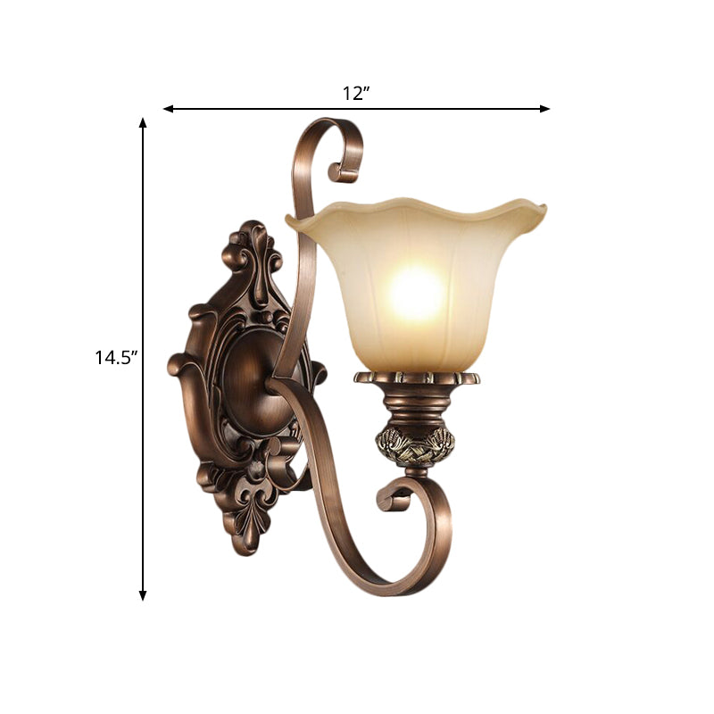 1/2-Head Wall Sconce Lighting with Floral Shade Crystal Traditional Corridor Wall Lamp in Coffee Clearhalo 'Wall Lamps & Sconces' 'Wall Lights' Lighting' 1221111