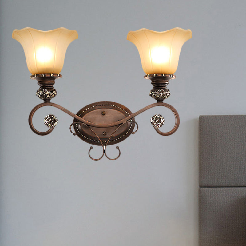 1/2-Head Wall Sconce Lighting with Floral Shade Crystal Traditional Corridor Wall Lamp in Coffee 2.0 Coffee Clearhalo 'Wall Lamps & Sconces' 'Wall Lights' Lighting' 1221112