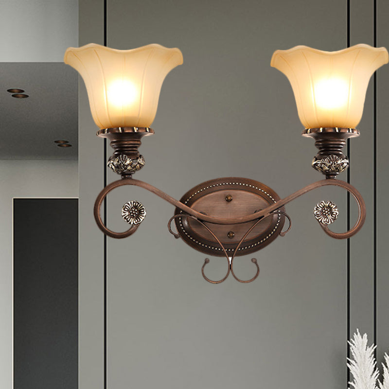 1/2-Head Wall Sconce Lighting with Floral Shade Crystal Traditional Corridor Wall Lamp in Coffee Clearhalo 'Wall Lamps & Sconces' 'Wall Lights' Lighting' 1221113