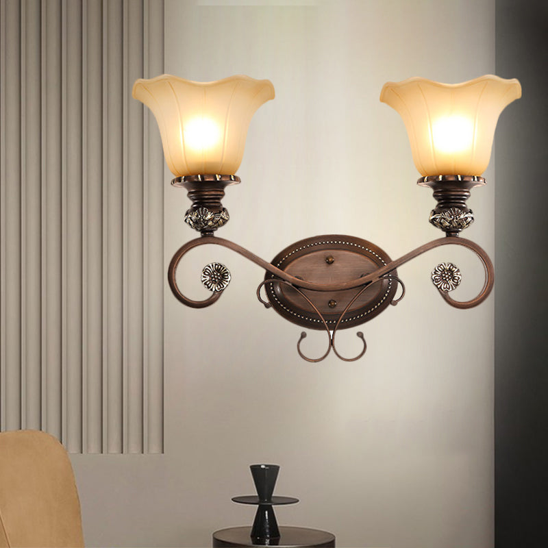 1/2-Head Wall Sconce Lighting with Floral Shade Crystal Traditional Corridor Wall Lamp in Coffee Clearhalo 'Wall Lamps & Sconces' 'Wall Lights' Lighting' 1221114