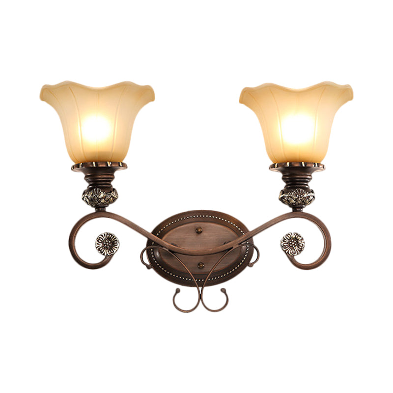 1/2-Head Wall Sconce Lighting with Floral Shade Crystal Traditional Corridor Wall Lamp in Coffee Clearhalo 'Wall Lamps & Sconces' 'Wall Lights' Lighting' 1221115