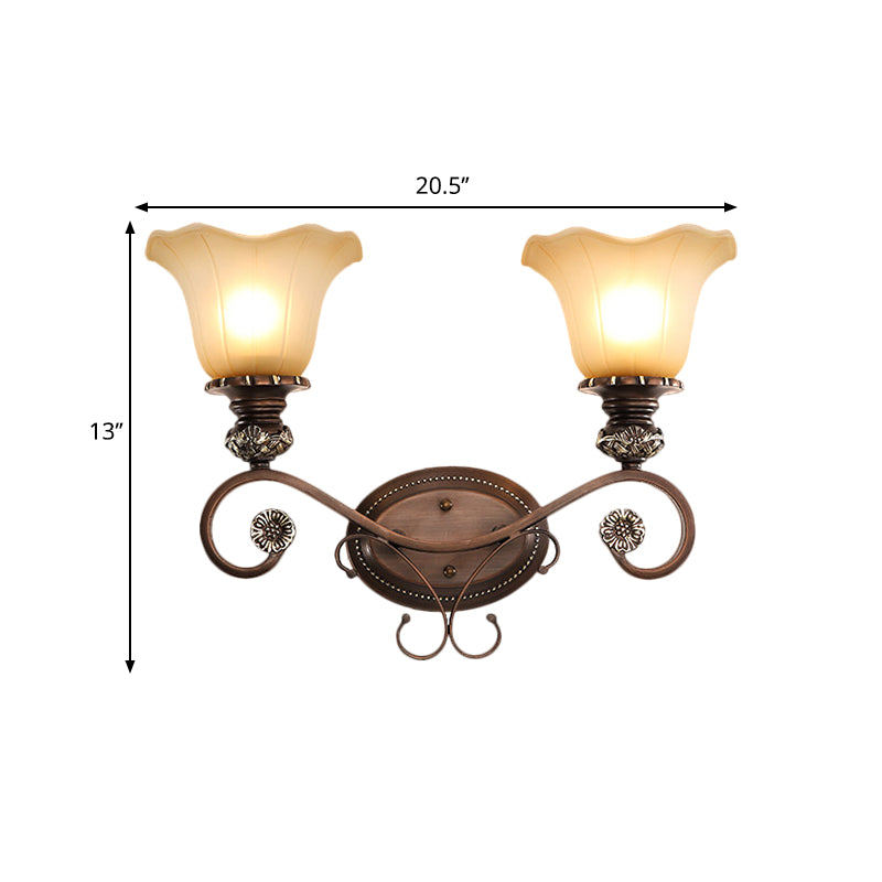 1/2-Head Wall Sconce Lighting with Floral Shade Crystal Traditional Corridor Wall Lamp in Coffee Clearhalo 'Wall Lamps & Sconces' 'Wall Lights' Lighting' 1221116