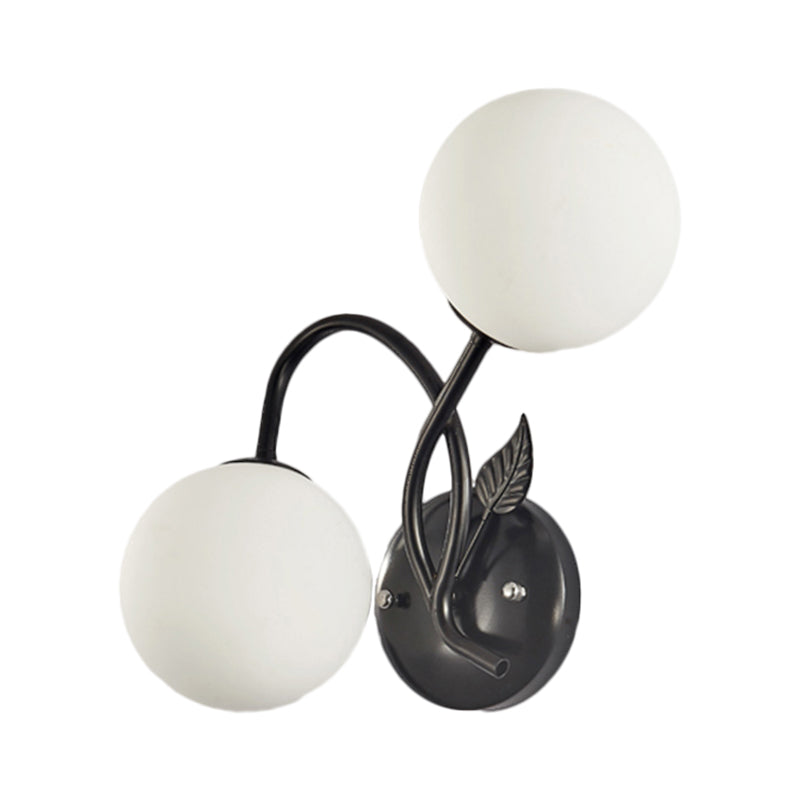 Traditional Sphere Shaped Sconce Light 2-Light Faceted Glass Wall Lamp Fixture in Black Clearhalo 'Wall Lamps & Sconces' 'Wall Lights' Lighting' 1221118