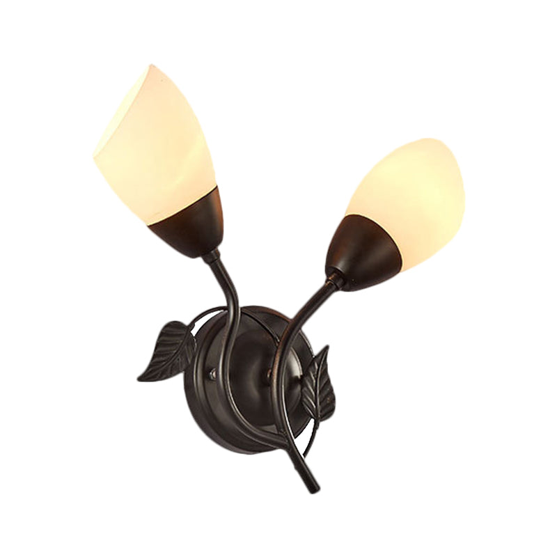 Flaring Shaped Bedside Sconce Light Fixture Vintage Faceted Glass 2-Bulb Black Wall Mount Light Clearhalo 'Wall Lamps & Sconces' 'Wall Lights' Lighting' 1221125