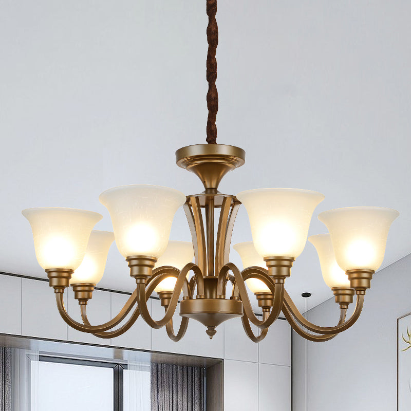 6/8 Lights Bell Shade Pendant Chandelier Traditional Style Brown Frosted Glass Pendulum Light Clearhalo 'Ceiling Lights' 'Chandeliers' Lighting' options 1221138