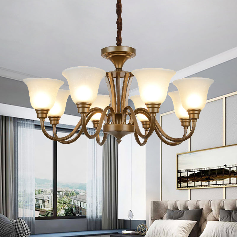 6/8 Lights Bell Shade Pendant Chandelier Traditional Style Brown Frosted Glass Pendulum Light Clearhalo 'Ceiling Lights' 'Chandeliers' Lighting' options 1221139