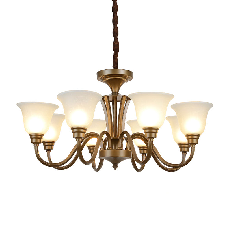 6/8 Lights Bell Shade Pendant Chandelier Traditional Style Brown Frosted Glass Pendulum Light Clearhalo 'Ceiling Lights' 'Chandeliers' Lighting' options 1221140