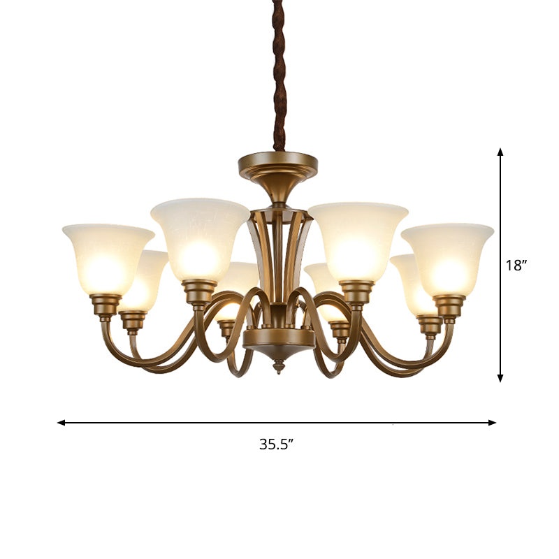 6/8 Lights Bell Shade Pendant Chandelier Traditional Style Brown Frosted Glass Pendulum Light Clearhalo 'Ceiling Lights' 'Chandeliers' Lighting' options 1221141