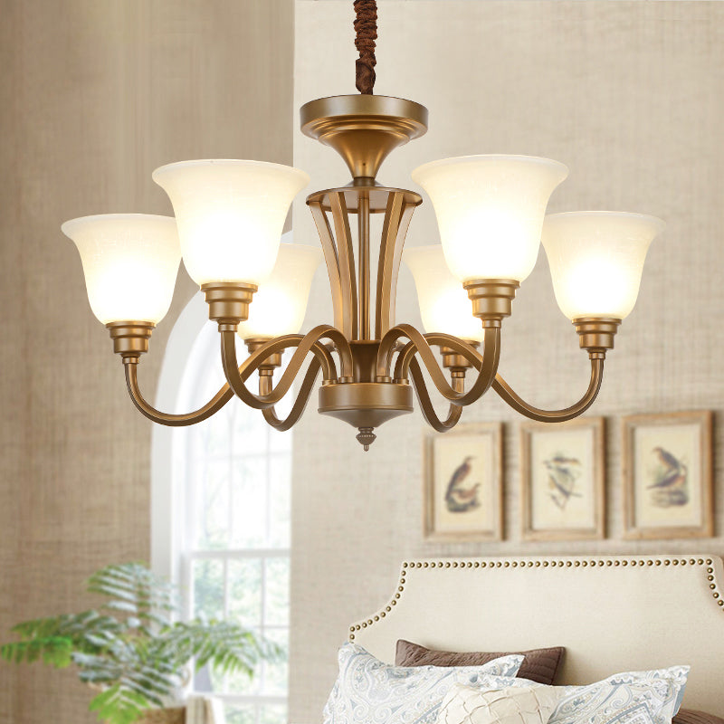 6/8 Lights Bell Shade Pendant Chandelier Traditional Style Brown Frosted Glass Pendulum Light Clearhalo 'Ceiling Lights' 'Chandeliers' Lighting' options 1221142