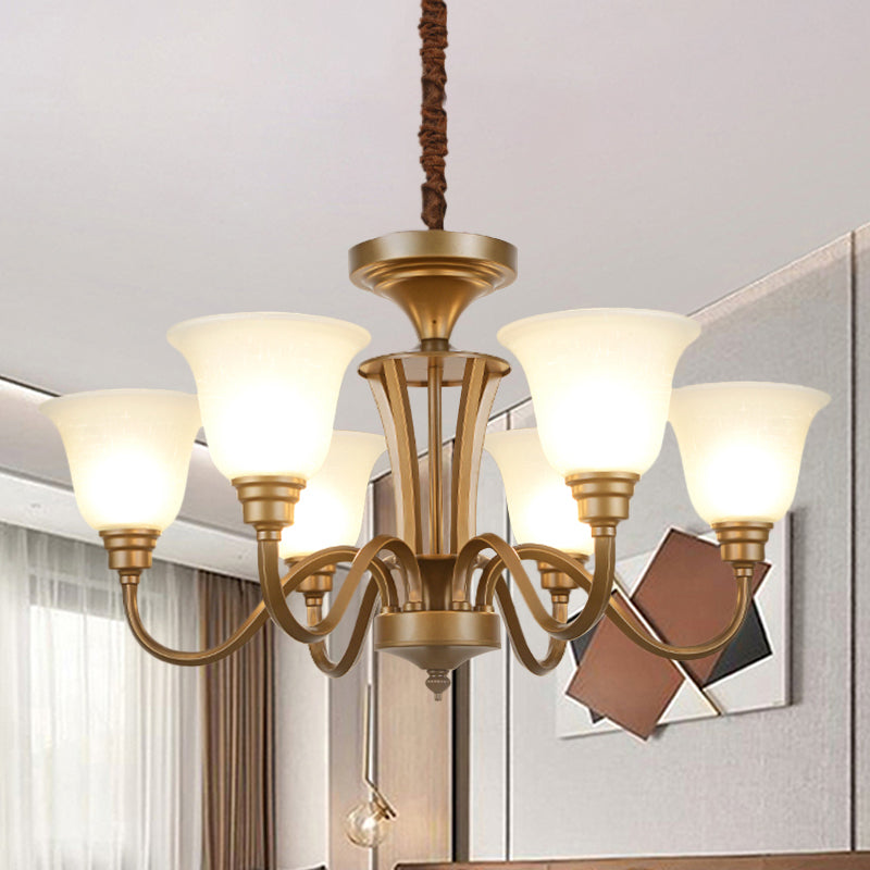 6/8 Lights Bell Shade Pendant Chandelier Traditional Style Brown Frosted Glass Pendulum Light Clearhalo 'Ceiling Lights' 'Chandeliers' Lighting' options 1221143