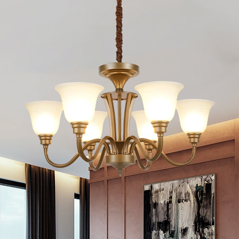 6/8 Lights Bell Shade Pendant Chandelier Traditional Style Brown Frosted Glass Pendulum Light Clearhalo 'Ceiling Lights' 'Chandeliers' Lighting' options 1221144