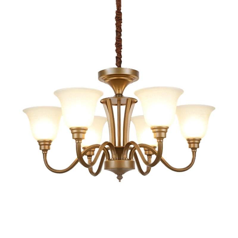 6/8 Lights Bell Shade Pendant Chandelier Traditional Style Brown Frosted Glass Pendulum Light Clearhalo 'Ceiling Lights' 'Chandeliers' Lighting' options 1221145