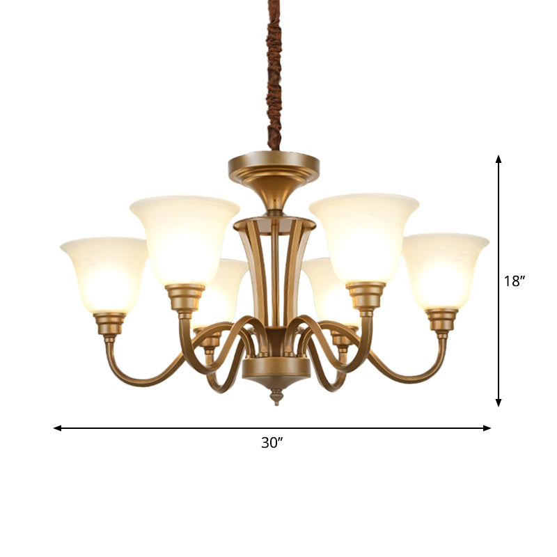 6/8 Lights Bell Shade Pendant Chandelier Traditional Style Brown Frosted Glass Pendulum Light Clearhalo 'Ceiling Lights' 'Chandeliers' Lighting' options 1221146