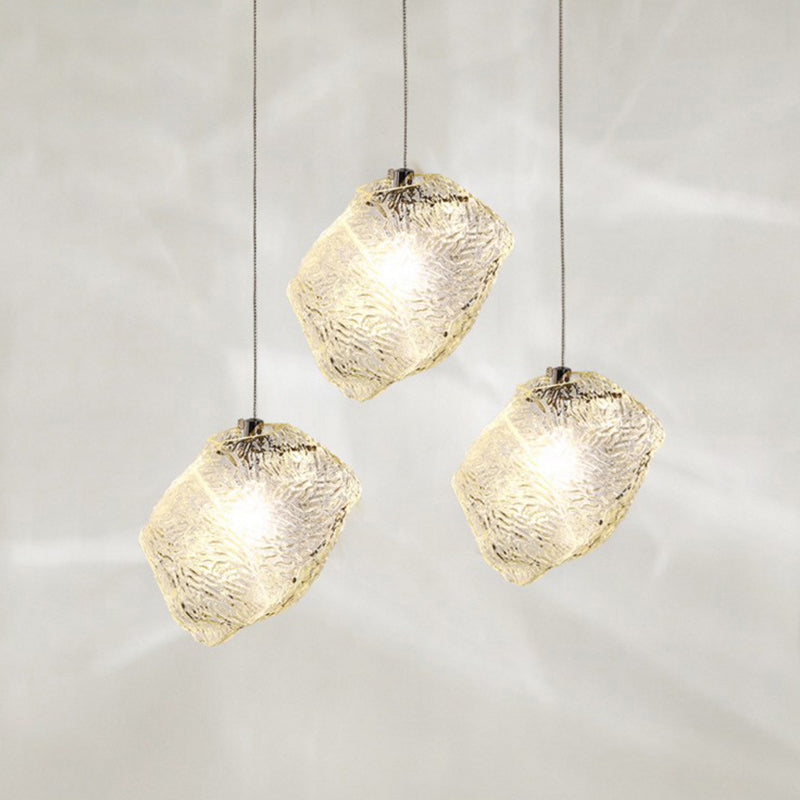 Rock Clear Glass Cluster Pendant Contemporary 5/6/8 Lights White Led Hanging Light Fixture with Round/Linear Canopy Clearhalo 'Ceiling Lights' 'Glass shade' 'Glass' 'Modern Pendants' 'Modern' 'Pendant Lights' 'Pendants' Lighting' 122115