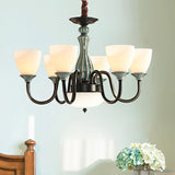 Green-Black Flared Shade Ceiling Chandelier Vintage Style Opal Glass 6/8-Head Dining Room Suspension Lamp Clearhalo 'Ceiling Lights' 'Chandeliers' Lighting' options 1221157