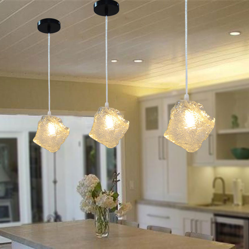 Rock Clear Glass Cluster Pendant Contemporary 5/6/8 Lights White Led Hanging Light Fixture with Round/Linear Canopy Clearhalo 'Ceiling Lights' 'Glass shade' 'Glass' 'Modern Pendants' 'Modern' 'Pendant Lights' 'Pendants' Lighting' 122116