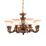 Cream Glass Brown Chandelier Lighting Fixture Floral Shade 6/8-Light Antiqued Suspension Pendant Clearhalo 'Ceiling Lights' 'Chandeliers' Lighting' options 1221167