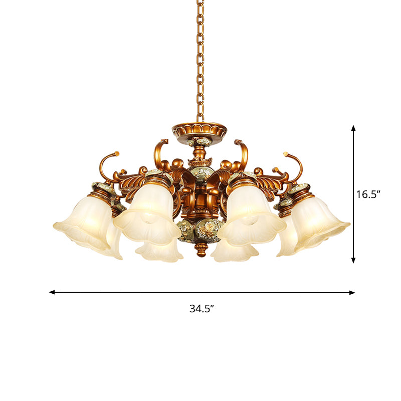 6/8 Bulbs Hanging Chandelier with Floral Shade Milky Glass Vintage Style Guest Room Ceiling Hang Fixture in Brown Clearhalo 'Ceiling Lights' 'Chandeliers' Lighting' options 1221180