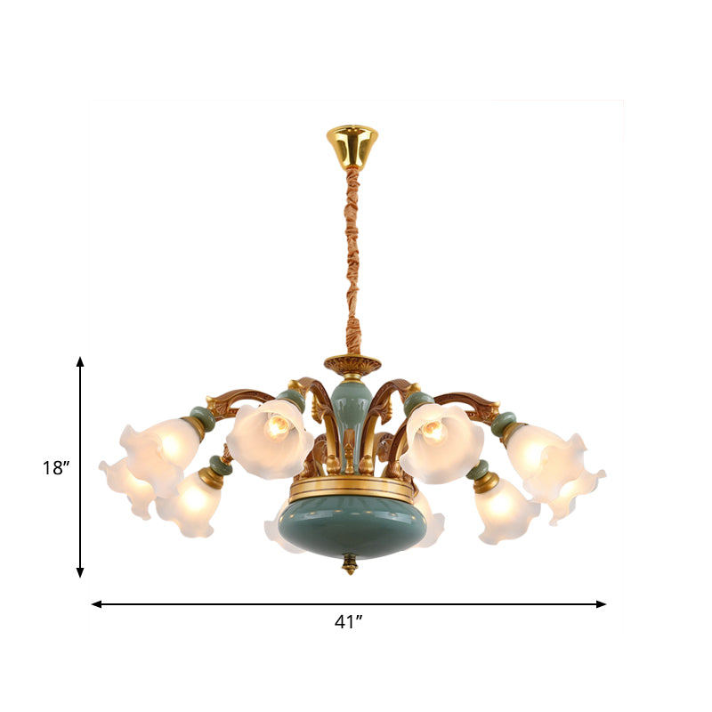 Gold 6/8/10-Bulb Ceiling Suspension Lamp Retro Style Cream Glass Blossom Shaped Chandelier Lighting Clearhalo 'Ceiling Lights' 'Chandeliers' Lighting' options 1221198