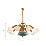 Gold 6/8/10-Bulb Ceiling Suspension Lamp Retro Style Cream Glass Blossom Shaped Chandelier Lighting Clearhalo 'Ceiling Lights' 'Chandeliers' Lighting' options 1221198