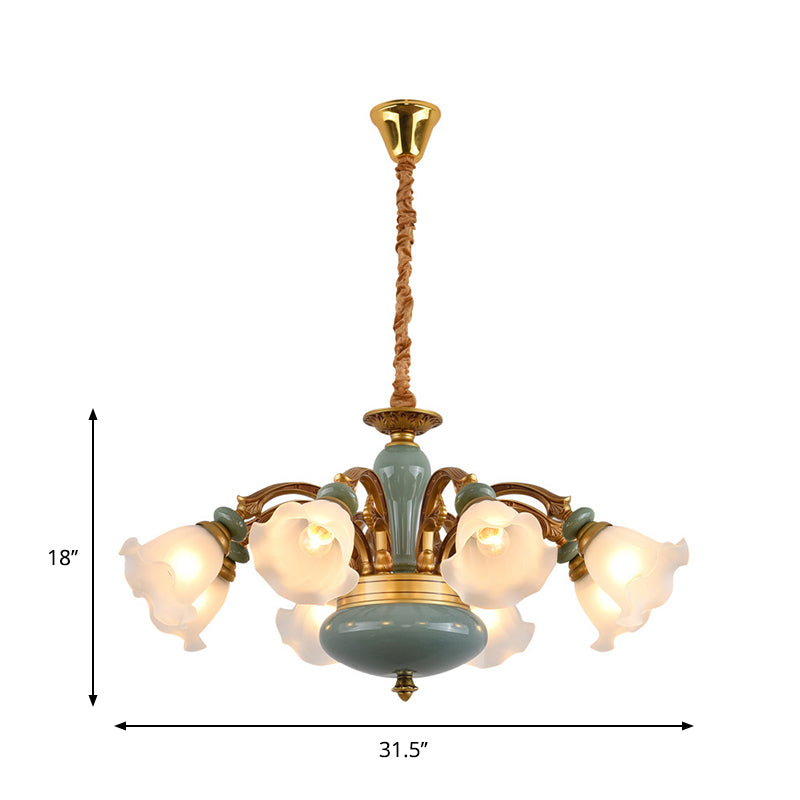 Gold 6/8/10-Bulb Ceiling Suspension Lamp Retro Style Cream Glass Blossom Shaped Chandelier Lighting Clearhalo 'Ceiling Lights' 'Chandeliers' Lighting' options 1221203