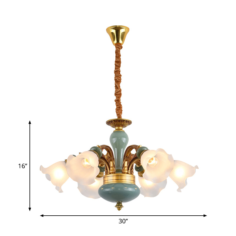 Gold 6/8/10-Bulb Ceiling Suspension Lamp Retro Style Cream Glass Blossom Shaped Chandelier Lighting Clearhalo 'Ceiling Lights' 'Chandeliers' Lighting' options 1221208