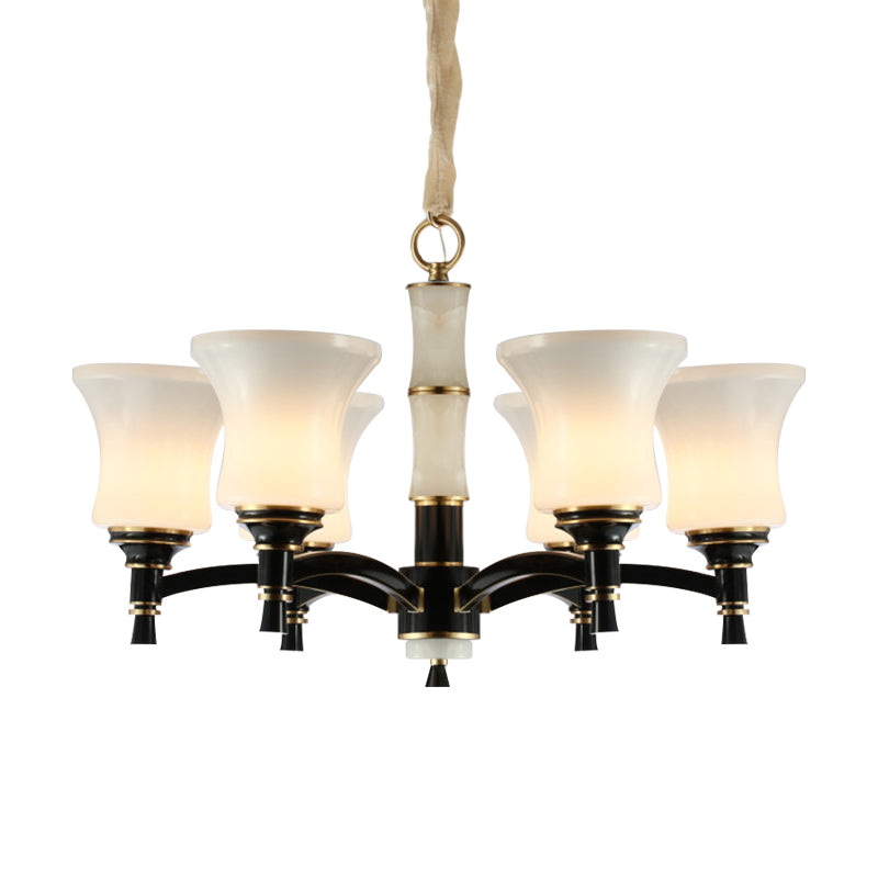 Black Flared Shade Hanging Pendant Light Traditional Style Frosted Glass 6/8-Head Living Room Chandelier Light Clearhalo 'Ceiling Lights' 'Chandeliers' Lighting' options 1221239