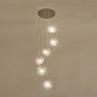 Rock Clear Glass Cluster Pendant Contemporary 5/6/8 Lights White Led Hanging Light Fixture with Round/Linear Canopy 6 Clear Round Clearhalo 'Ceiling Lights' 'Glass shade' 'Glass' 'Modern Pendants' 'Modern' 'Pendant Lights' 'Pendants' Lighting' 122124