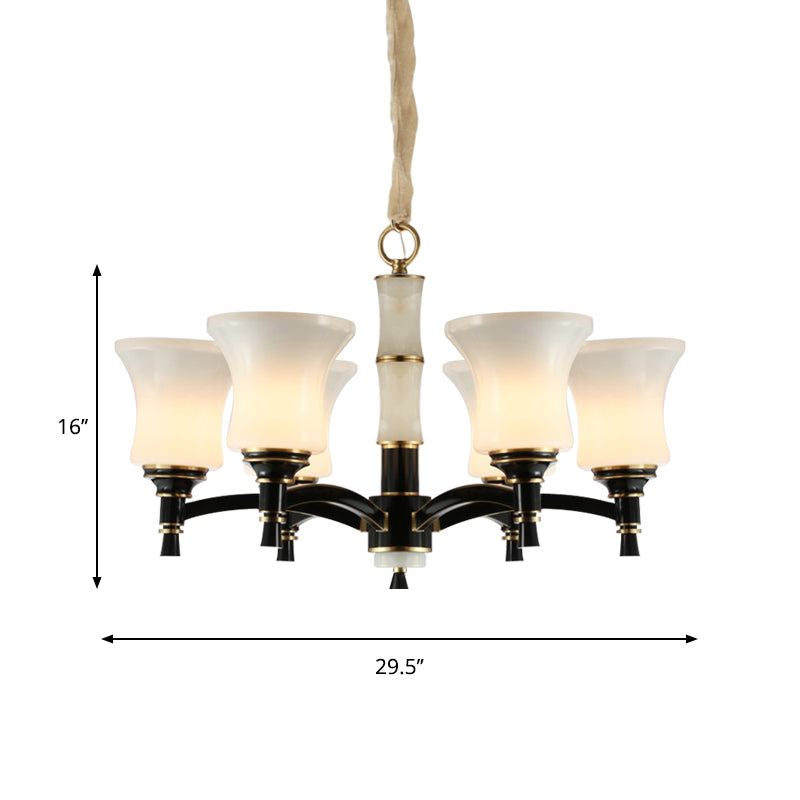 Black Flared Shade Hanging Pendant Light Traditional Style Frosted Glass 6/8-Head Living Room Chandelier Light Clearhalo 'Ceiling Lights' 'Chandeliers' Lighting' options 1221240