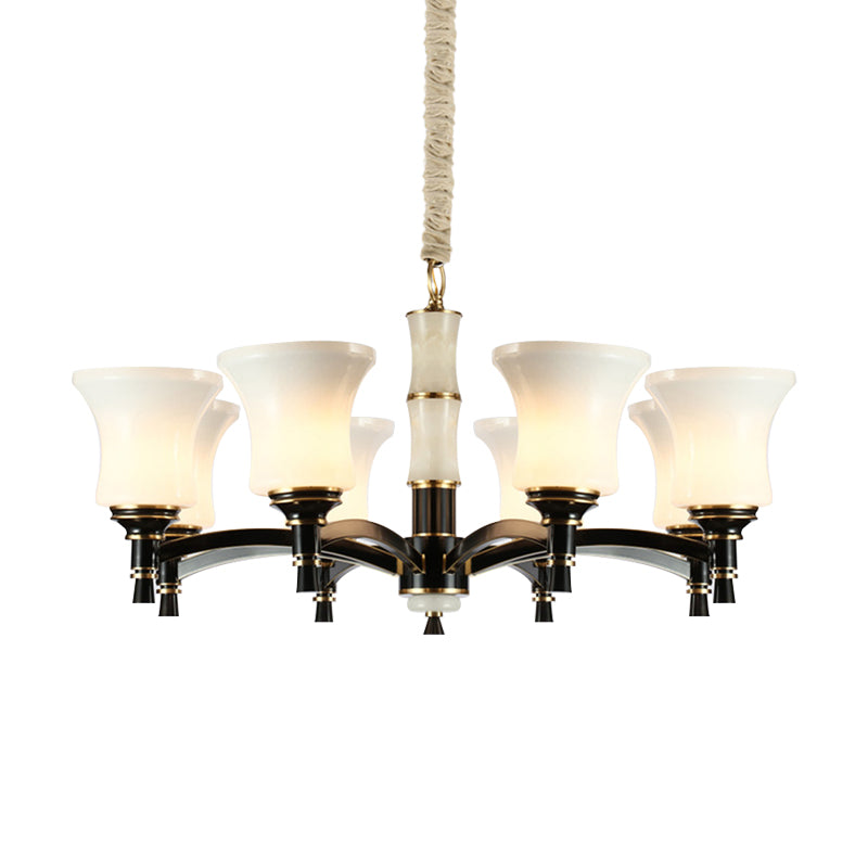 Black Flared Shade Hanging Pendant Light Traditional Style Frosted Glass 6/8-Head Living Room Chandelier Light Clearhalo 'Ceiling Lights' 'Chandeliers' Lighting' options 1221244