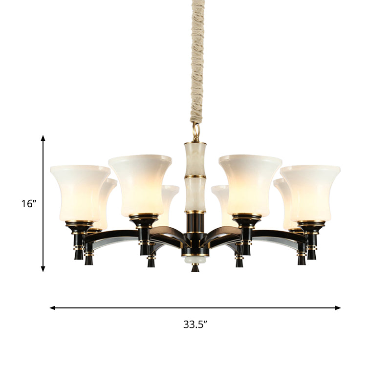 Black Flared Shade Hanging Pendant Light Traditional Style Frosted Glass 6/8-Head Living Room Chandelier Light Clearhalo 'Ceiling Lights' 'Chandeliers' Lighting' options 1221245