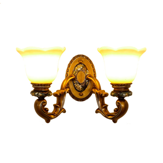 Antique Blossom Shade Wall Lamp 1/2-Light Faceted Crystal Sconce Light Fixture in Brown for Bedroom Clearhalo 'Wall Lamps & Sconces' 'Wall Lights' Lighting' 1221248