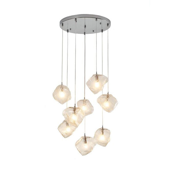 Rock Clear Glass Cluster Pendant Contemporary 5/6/8 Lights White Led Hanging Light Fixture with Round/Linear Canopy Clearhalo 'Ceiling Lights' 'Glass shade' 'Glass' 'Modern Pendants' 'Modern' 'Pendant Lights' 'Pendants' Lighting' 122127