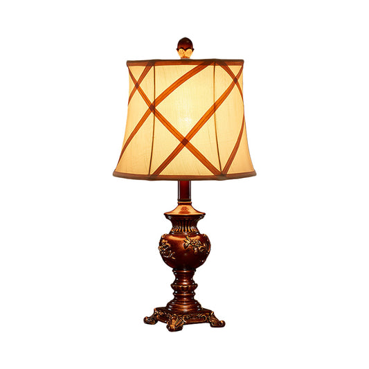 Brown Urn Base Desk Light Vintage Style Resin 1 Head Table Lamp with Fabric Shade Clearhalo 'Lamps' 'Table Lamps' Lighting' 1221500