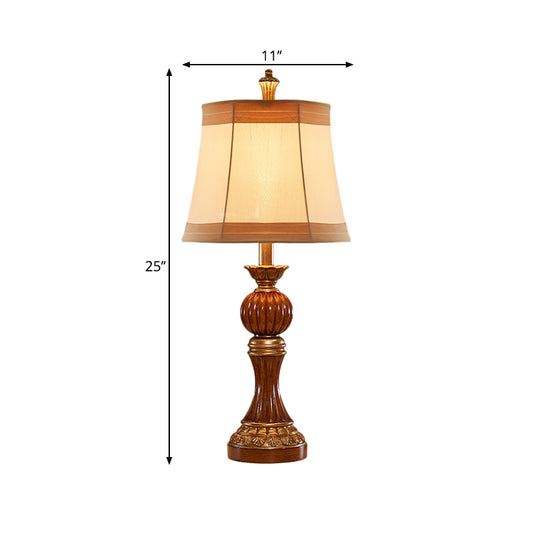 Brown Baluster Base Desk Light Vintage Resin 1 Bulb Study Room Night Stand Lamp with Fabric Shade Clearhalo 'Lamps' 'Table Lamps' Lighting' 1221556