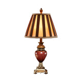 Red Brown Tapered Design Night Table Lamp Vintage Style Fabric 1-Head Guest Room Desk Light Clearhalo 'Lamps' 'Table Lamps' Lighting' 1221582