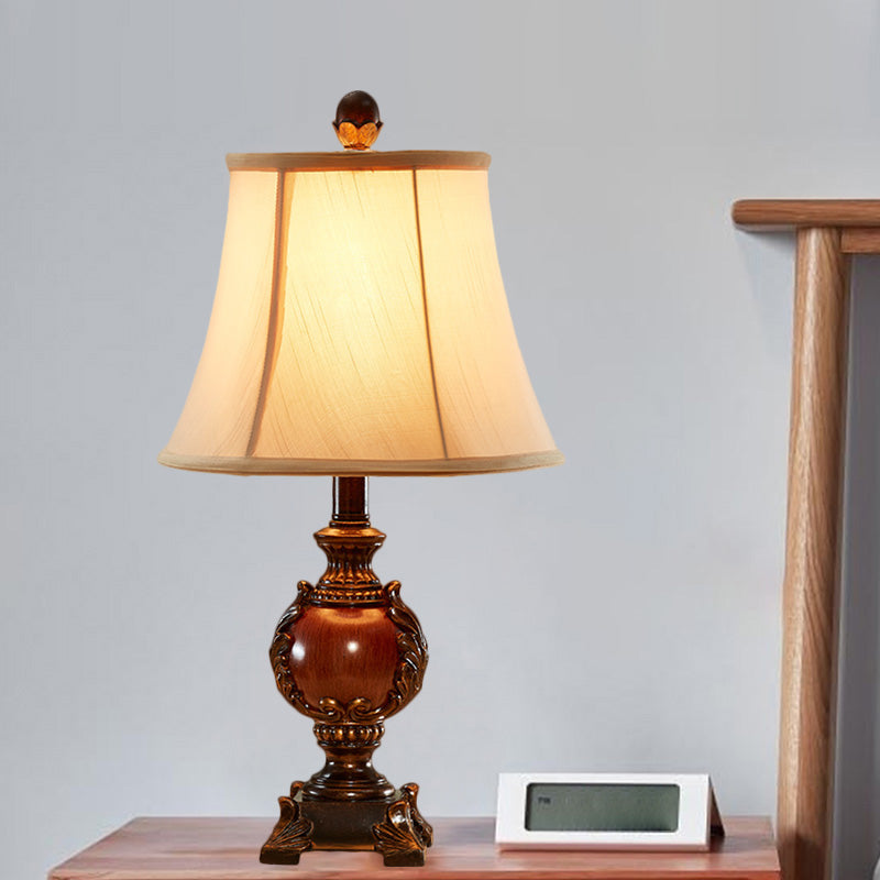 Empire Shaped Guest Room Desk Light Traditional Style Fabric 1 Bulb Brown Table Light with Urn Base Clearhalo 'Lamps' 'Table Lamps' Lighting' 1221655