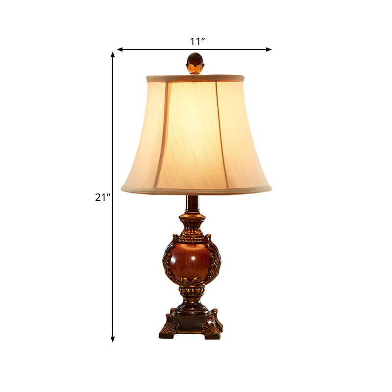 Empire Shaped Guest Room Desk Light Traditional Style Fabric 1 Bulb Brown Table Light with Urn Base Clearhalo 'Lamps' 'Table Lamps' Lighting' 1221657