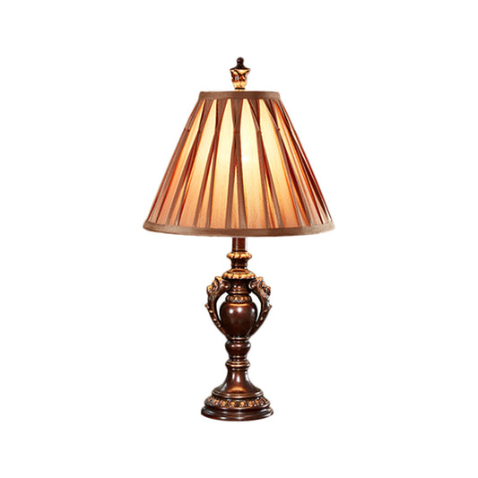 23"/27" High 1-Head Fabric Table Light Antique Style Brown Conical Shaped Living Room Nightstand Lamp Clearhalo 'Lamps' 'Table Lamps' Lighting' 1221671