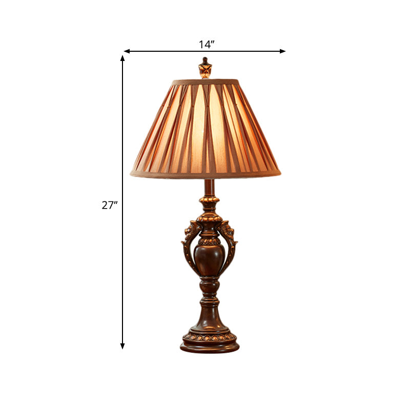 23"/27" High 1-Head Fabric Table Light Antique Style Brown Conical Shaped Living Room Nightstand Lamp Clearhalo 'Lamps' 'Table Lamps' Lighting' 1221677