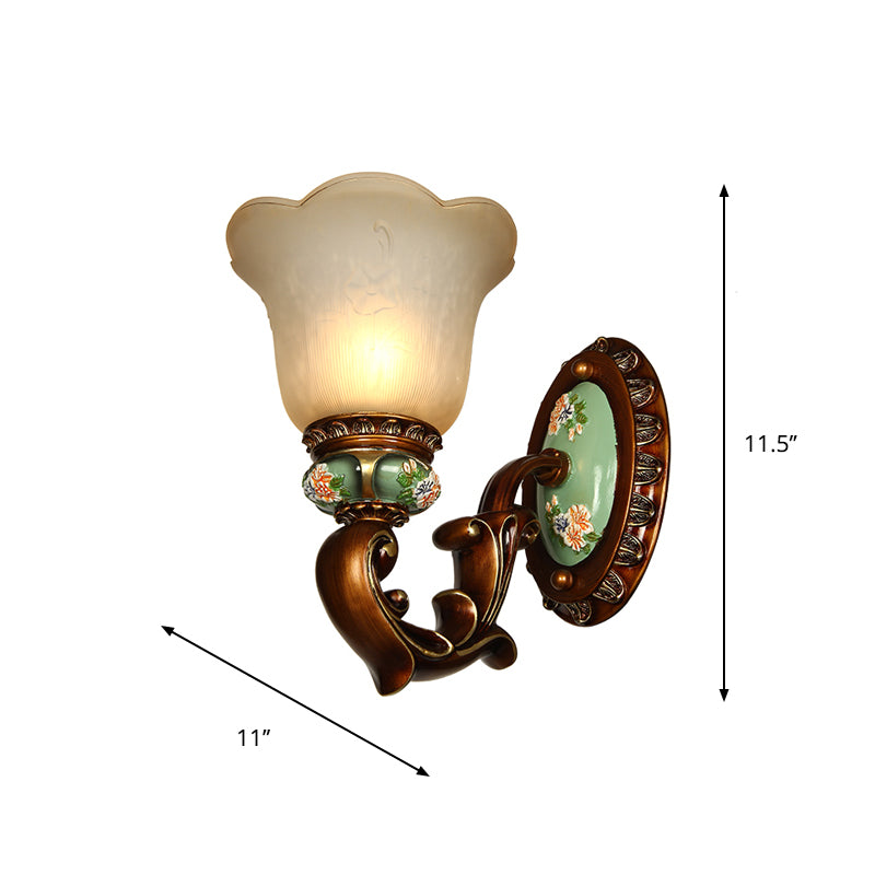 1 Head Opal Glass Sconce Light Fixture Traditional Brown Floral Shaped Corridor Wall Mounted Lighting Clearhalo 'Wall Lamps & Sconces' 'Wall Lights' Lighting' 1221714