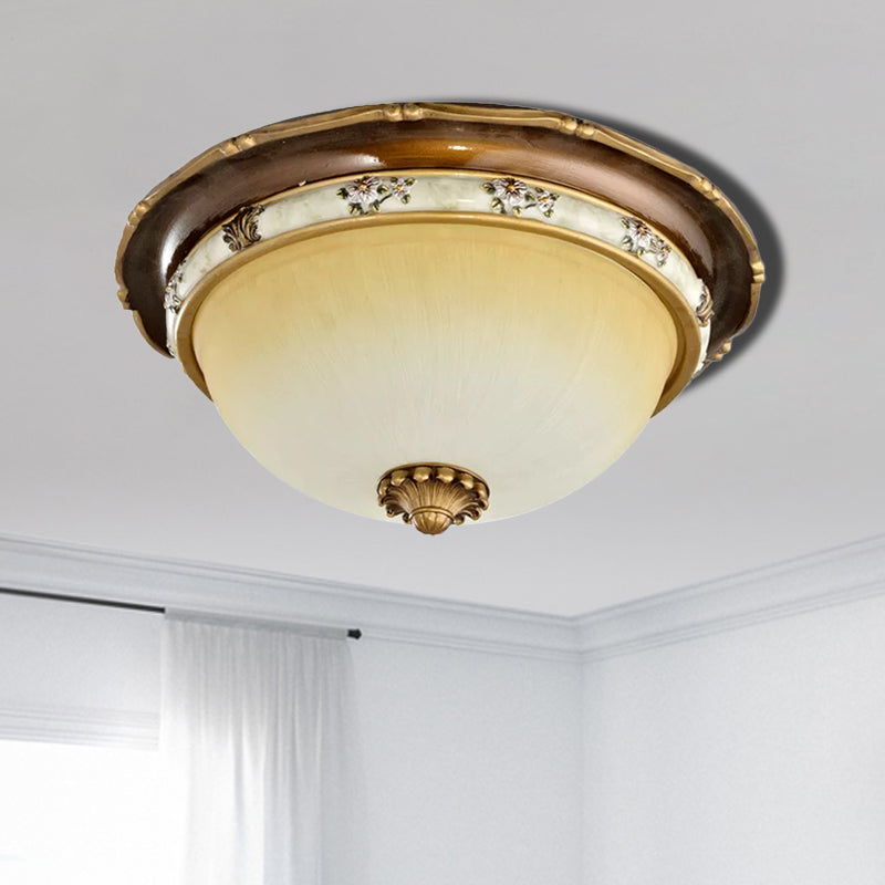 Dome Bedroom Flushmount Traditional Style Faceted Glass 3 Heads Brown Close to Ceiling Light, 13.5"/15"/18" Width Clearhalo 'Ceiling Lights' 'Close To Ceiling Lights' 'Close to ceiling' 'Flush mount' Lighting' 1221955