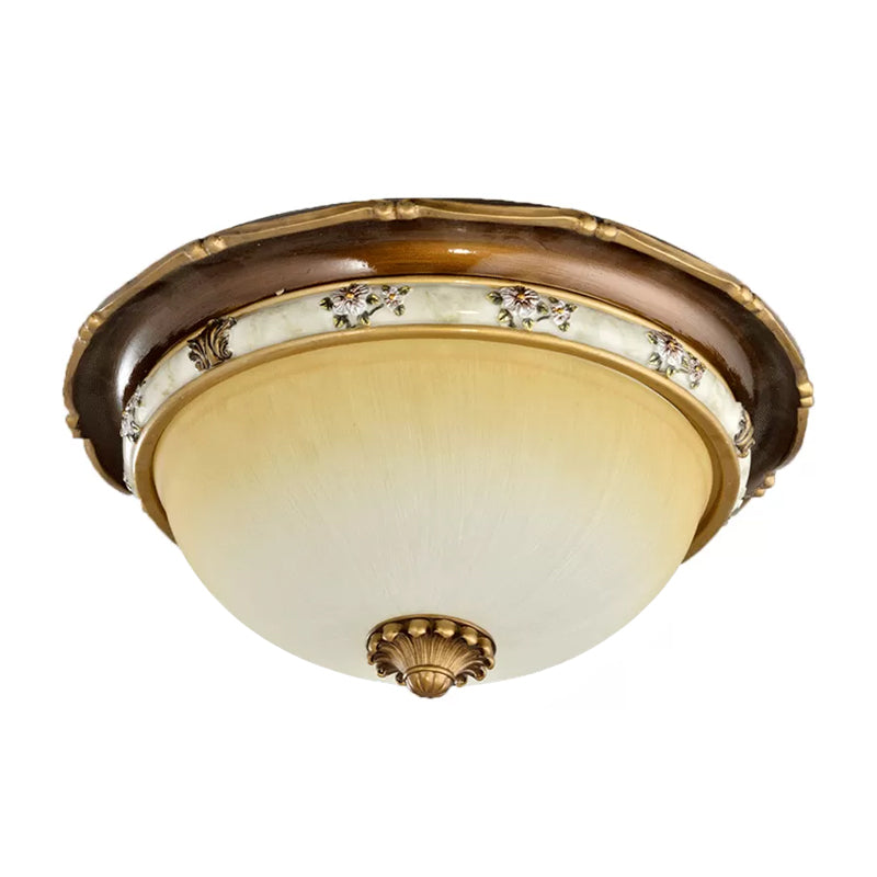 Dome Bedroom Flushmount Traditional Style Faceted Glass 3 Heads Brown Close to Ceiling Light, 13.5"/15"/18" Width Clearhalo 'Ceiling Lights' 'Close To Ceiling Lights' 'Close to ceiling' 'Flush mount' Lighting' 1221956