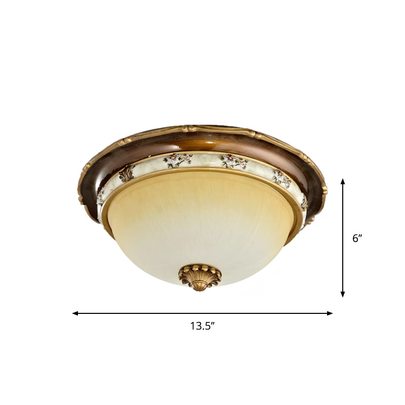 Dome Bedroom Flushmount Traditional Style Faceted Glass 3 Heads Brown Close to Ceiling Light, 13.5"/15"/18" Width Clearhalo 'Ceiling Lights' 'Close To Ceiling Lights' 'Close to ceiling' 'Flush mount' Lighting' 1221957