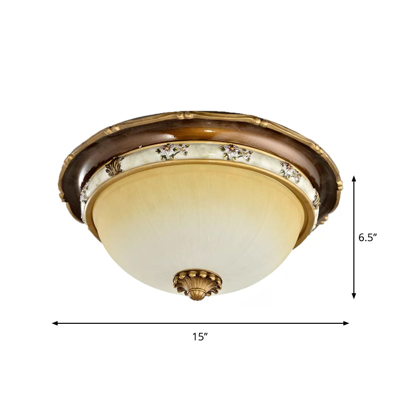 Dome Bedroom Flushmount Traditional Style Faceted Glass 3 Heads Brown Close to Ceiling Light, 13.5"/15"/18" Width Clearhalo 'Ceiling Lights' 'Close To Ceiling Lights' 'Close to ceiling' 'Flush mount' Lighting' 1221958