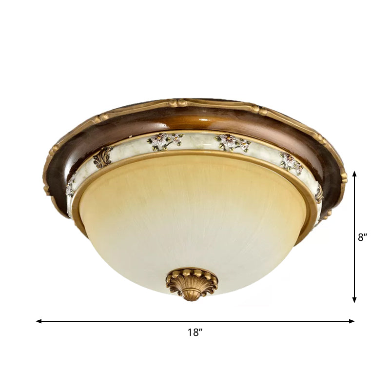 Dome Bedroom Flushmount Traditional Style Faceted Glass 3 Heads Brown Close to Ceiling Light, 13.5"/15"/18" Width Clearhalo 'Ceiling Lights' 'Close To Ceiling Lights' 'Close to ceiling' 'Flush mount' Lighting' 1221959