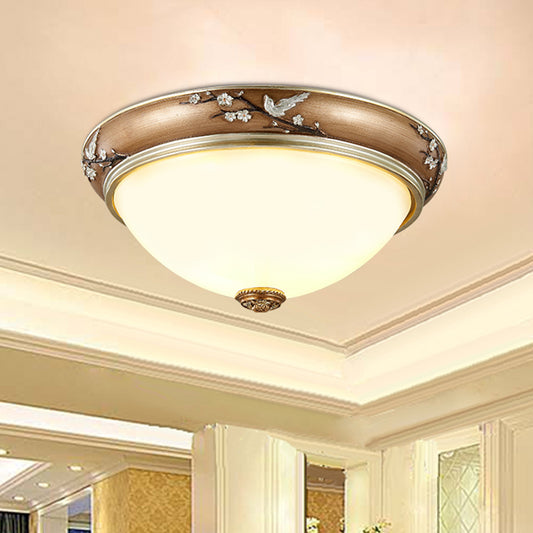 11"/15"/19" Wide 2/3-Head Lighting Fixture Antiqued Dome Beveled Crystal Flush Mount Ceiling Light in Brown Brown Clearhalo 'Ceiling Lights' 'Close To Ceiling Lights' 'Close to ceiling' 'Flush mount' Lighting' 1221967