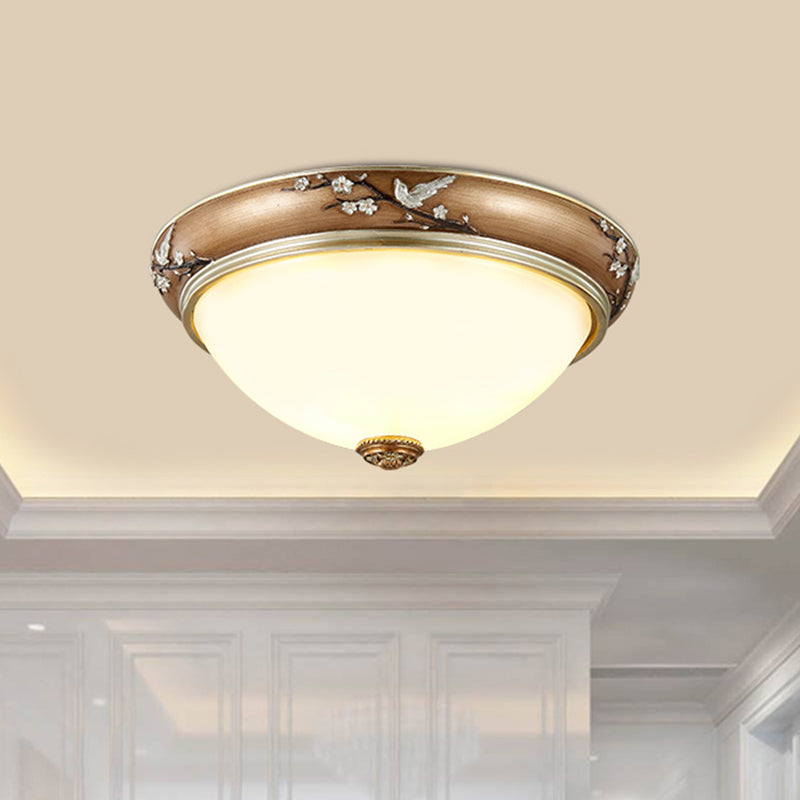 11"/15"/19" Wide 2/3-Head Lighting Fixture Antiqued Dome Beveled Crystal Flush Mount Ceiling Light in Brown Clearhalo 'Ceiling Lights' 'Close To Ceiling Lights' 'Close to ceiling' 'Flush mount' Lighting' 1221968